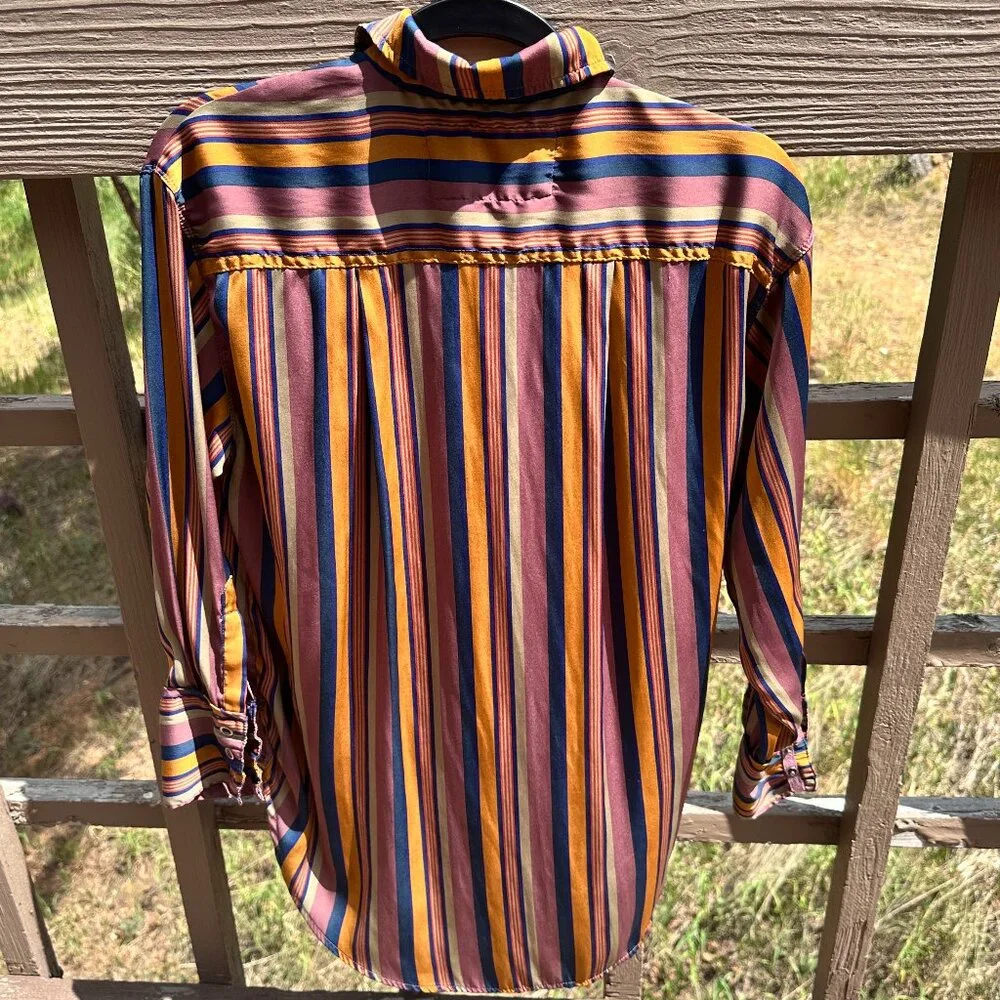 Free People Striped Satin Boyfriend Button-Down Shirt